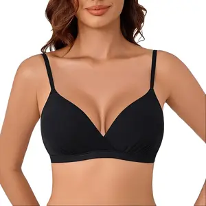 Womens Wireless Triangle Bra Sexy Plunge Unpadded Bras Comfortable Mesh Lining Bralette Tshirt Everyday Bra Light