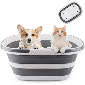 Large Collapsible Bucket 35L Mop Bucket With Handles & Wheels, Wash Pet Bath Tub for Puppy Dogs Cats, Folding Laundry Basket Clothes Organizer RV Camping