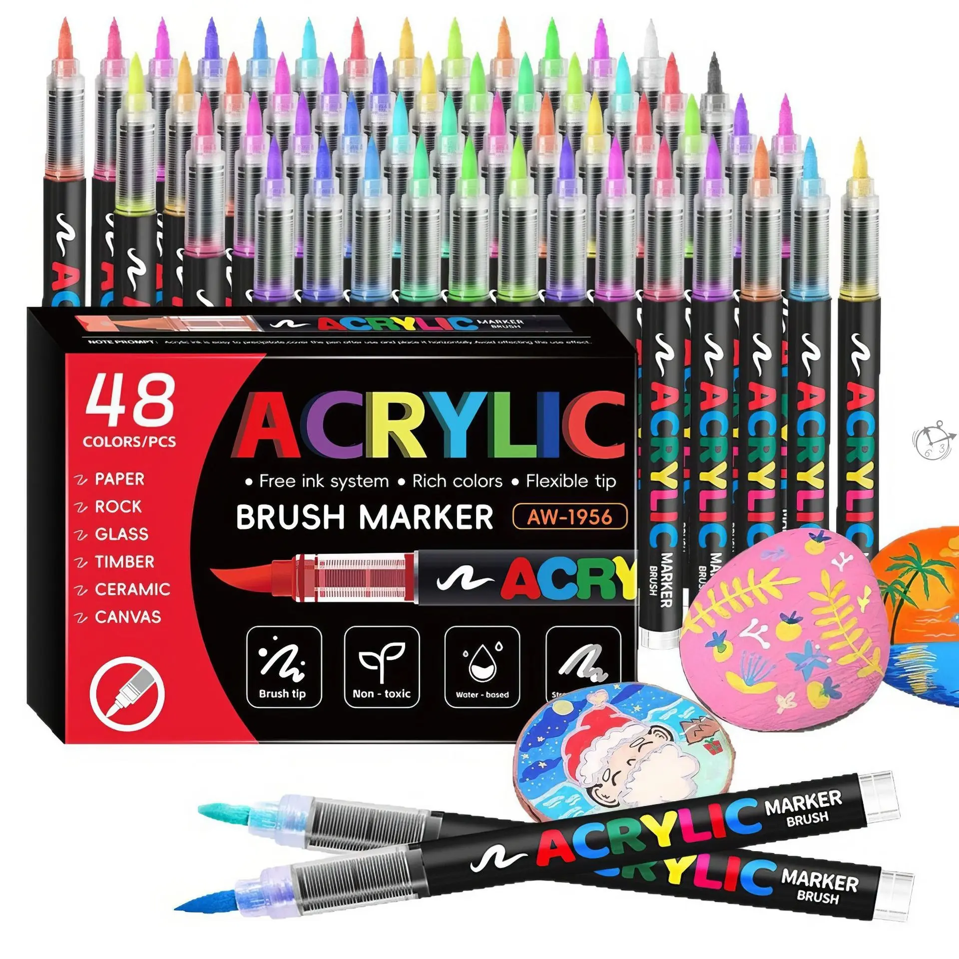 Acrylic Paint Markers Soft Brush Head Washable Quick Dry Waterproof, Ideal for Wood Stone Canvas Glass Fabric Egg Rock Painting DIY Crafts, Art Drawing Supplies Artist Supplies Coloring Markers Acrylic Art Kit