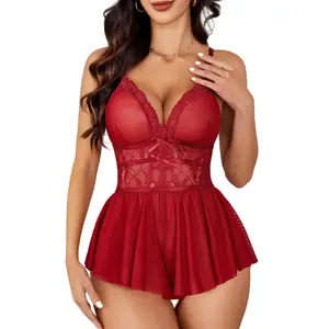 Avidlove Lingerie for Women One Piece Lace Bodysuit Night V Neck Mesh Sleepwear