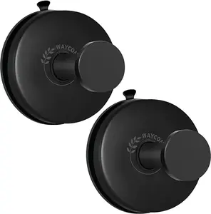 WAYCOM Suction Cup Hooks for Shower, 2Pcs Towel Hooks for Bathroom Wall SUS304 Vacuum Stainless Steel Shower Hooks Bathroom, Kitchen, Glass Door, Tile – Loofah, Towel, Coat, Bath Robe Hook Holder