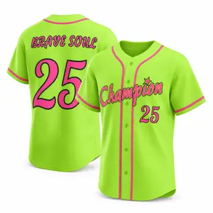 Women's Neon Green Number 25 Embroidered Baseball Jersey, Button Down Short Sleeve Streetwear Top
