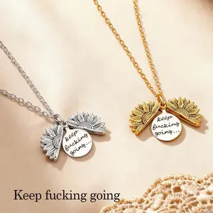 Keep Fucking Going Inspirational Gifts for Men Daughter Son Women Sunflower Locket Necklace for Women Girls, Keep Fucking Going, You are My Sunshine