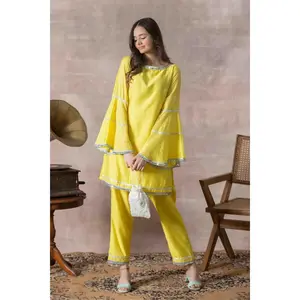 Lemon Yellow Bell Sleeve Suit Set