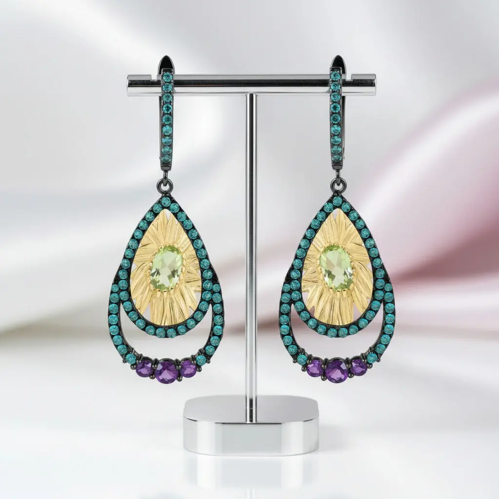 1.03ct Peridot Sunflower Drop Earrings