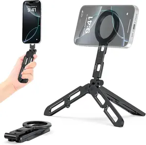 Pocket Phone Tripod Foldable Compatible with Magsafe  16/15/14/13/12 All Series, Upgrade Mini Cell Phone Tripod Mount Selfie Stick Handle Smartphone Desk Stand Travel All in One