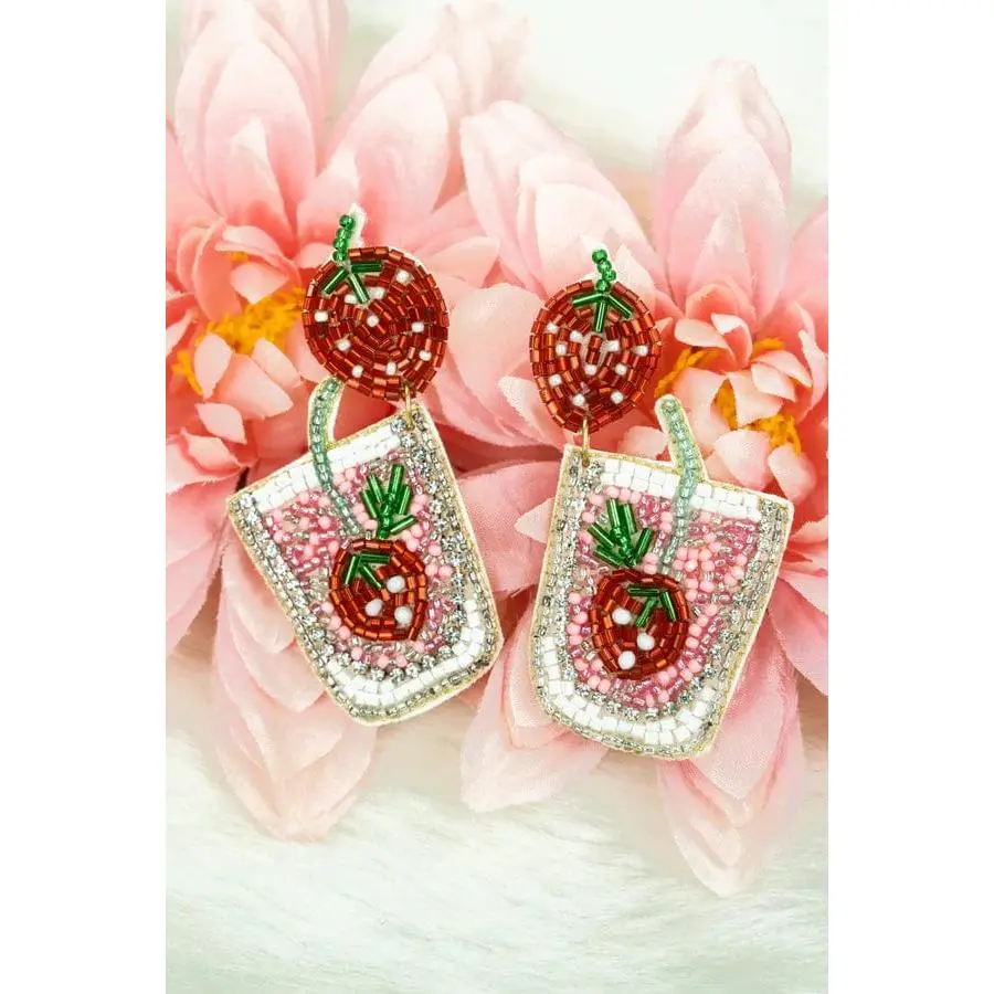 Strawberry cocktail BEADED EARRINGS