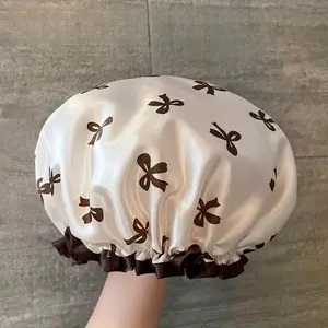 Single Bath Cap — Adjustable Double-Layer Elastic Shower Cap — Bow-Patterned Polyester Hair Cover — Waterproof & Reusable Shower Cap (Unisex) — Home Bath & Personal Care
