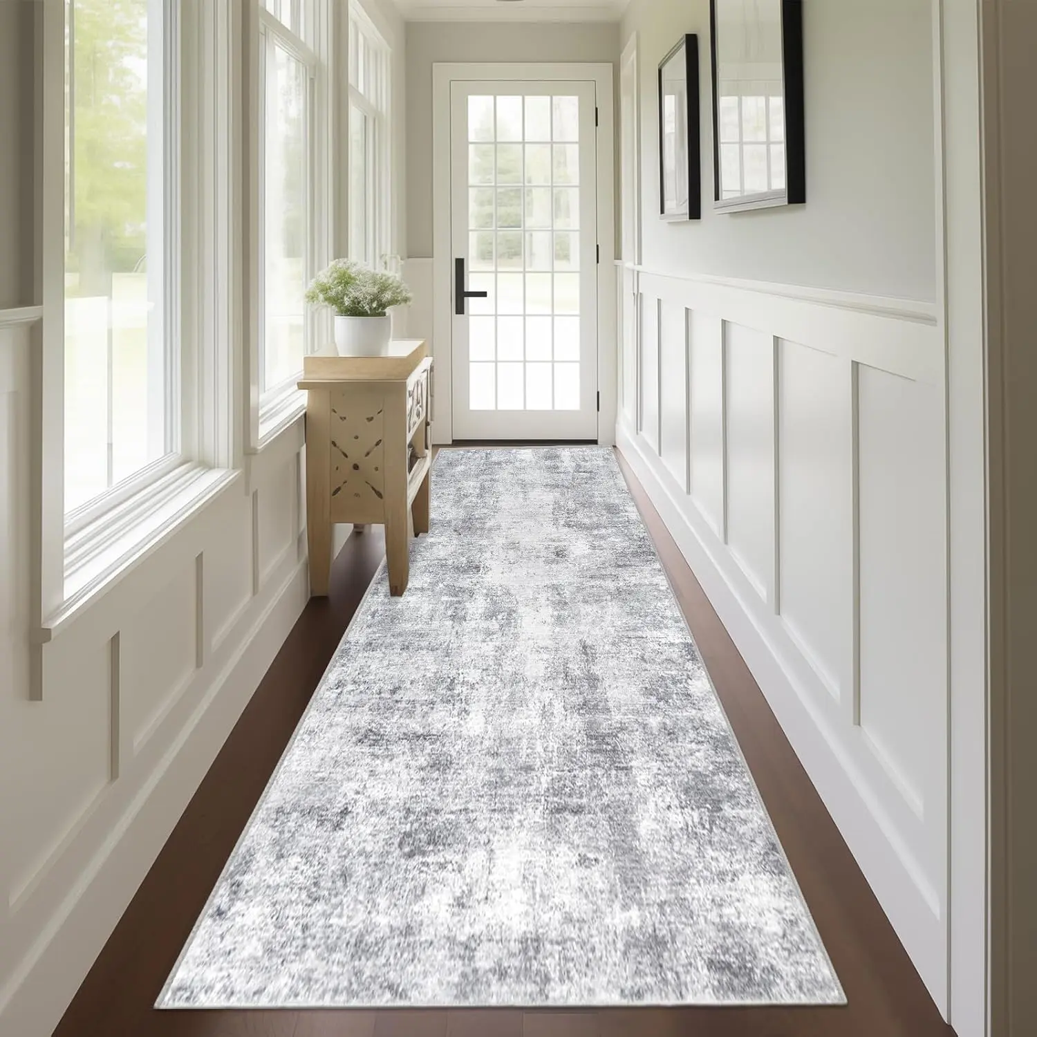 2x10 Grey Hallway Runner, Ultra Soft Fabric Washable Runner Rug, Non-Slip Rubber Backing, Stain Resistant Low Pile Runners for Hallways, Kitchen, Entryway, Bedroom, Laundry