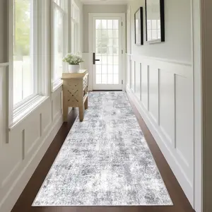 2x10 Grey Hallway Runner, Ultra Soft Fabric Washable Runner Rug, Non-Slip Rubber Backing, Stain Resistant Low Pile Runners for Hallways, Kitchen, Entryway, Bedroom, Laundry