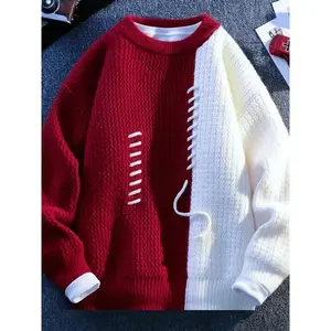 Men's Colorblock Sweater, Thick Knit Pullover for Fall & Winter, Casual Warm Base Layer, Loose Fit Jumper for Teens