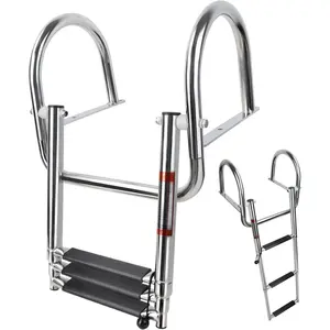 3 Step Pontoon Boat Ladder, Pontoon Ladders for Pontoon Boats, Stainless Steel Rear Entry Inboard Ladders Over Platform