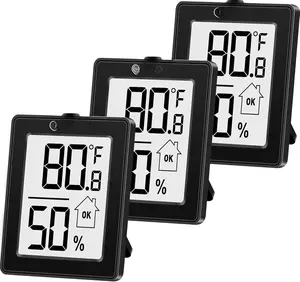 Digital Hygrometer, 3 Pack Indoor  Room Temperature Humidity Gauge with ,Digital Temperature Humidity Meter  for Home, Office, Greenhouse, Mini Hygrometer,Black