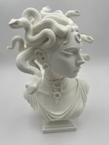Medusa Bust Mythic Shelf Sculpture Matte White Indoor Décor with Pedestal Base Graceful Serpent Texture Museum Style Ornament 9.5 in H x 6 in W x 4.5 in D Decor