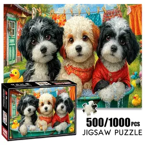 1pc 1000 piece adult puzzle 70x50cm Three Puppies in a Bathtub with Duck Toys500 pieces of paper jigsaw puzzle, suitable for adults and families, large-scale DIY puzzle interactive toy games, birt