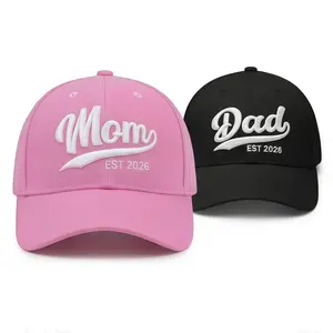 2pcs Vintage Style Washed Soft Top Baseball Caps with Dad And Mom Letters, Unisex Outdoor Dad Mom Hats, Adjustable Size Pointed Caps, Suitable for All Seasons