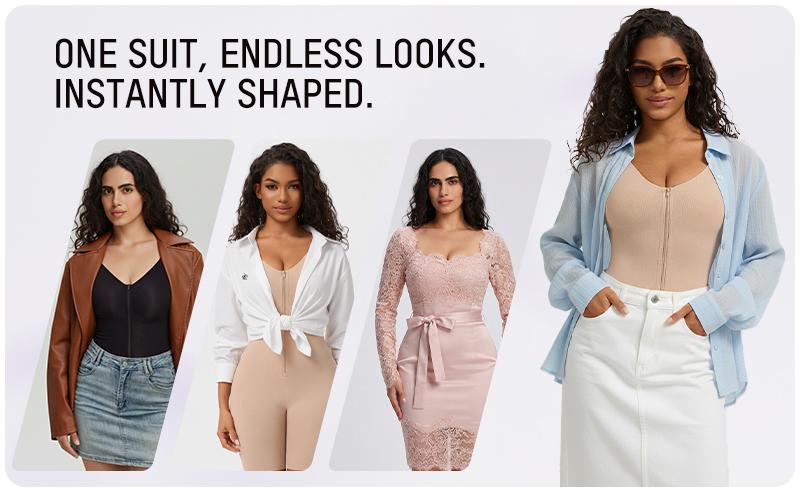 SHECURVE Easyslide Shapewear Stronger Tummy Control Butt Lifter Faja Back Pull Down Breathable Body Shaper for Women Summer Outfits Postpartum Minimalist Womenswear