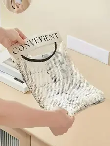1PC Wall-Mounted Kitchen Garbage Bag Storage Rack, Large Capacity Mesh Pouch With Hook-And-Loop Magic Tape, Space-Saving Trash Bag Organizer For Plastic Grocery Reusable Shopping Bags, Portable Bag Dispenser, Home Kitchen Storage Essential
