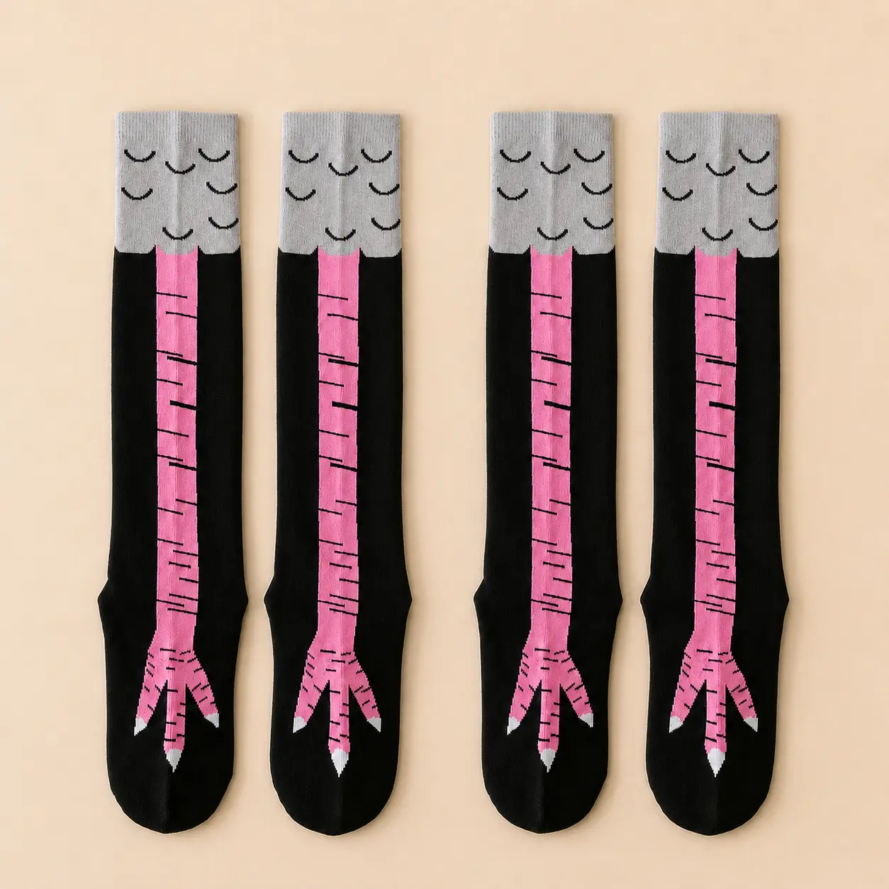 Funny Unisex Chicken Feet Socks, Novelty Cartoon Animal Print Over the Calf Hosiery, Soft Knit Fun Crew Socks for Casual Indoor and Outdoor Wear Accessory Bird Claw Cosplay Costume Cotton Fashion Halloween Leg Man