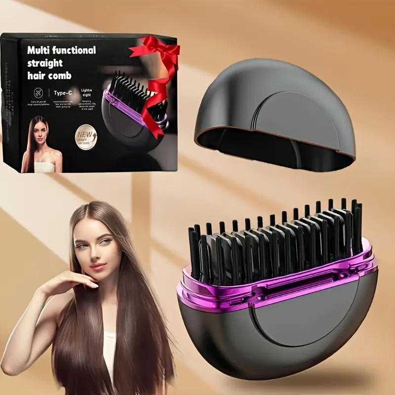 36V Power Lithium Ion Hair & Beard Straightening Brush - Single Portable USB-Charged USB-Powered Hair Styling Tool, Compact, Travel-Friendly, Easy to Operate