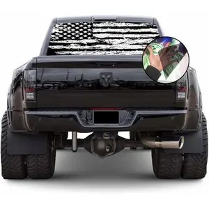 GRAPHIX EXPRESS Truck Back Window Graphics - Black and White American Flag Decal (P531 - Patriotic USA Flag - Universal See Through Rear Window Vinyl Wrap - Full Window Decals for Trucks