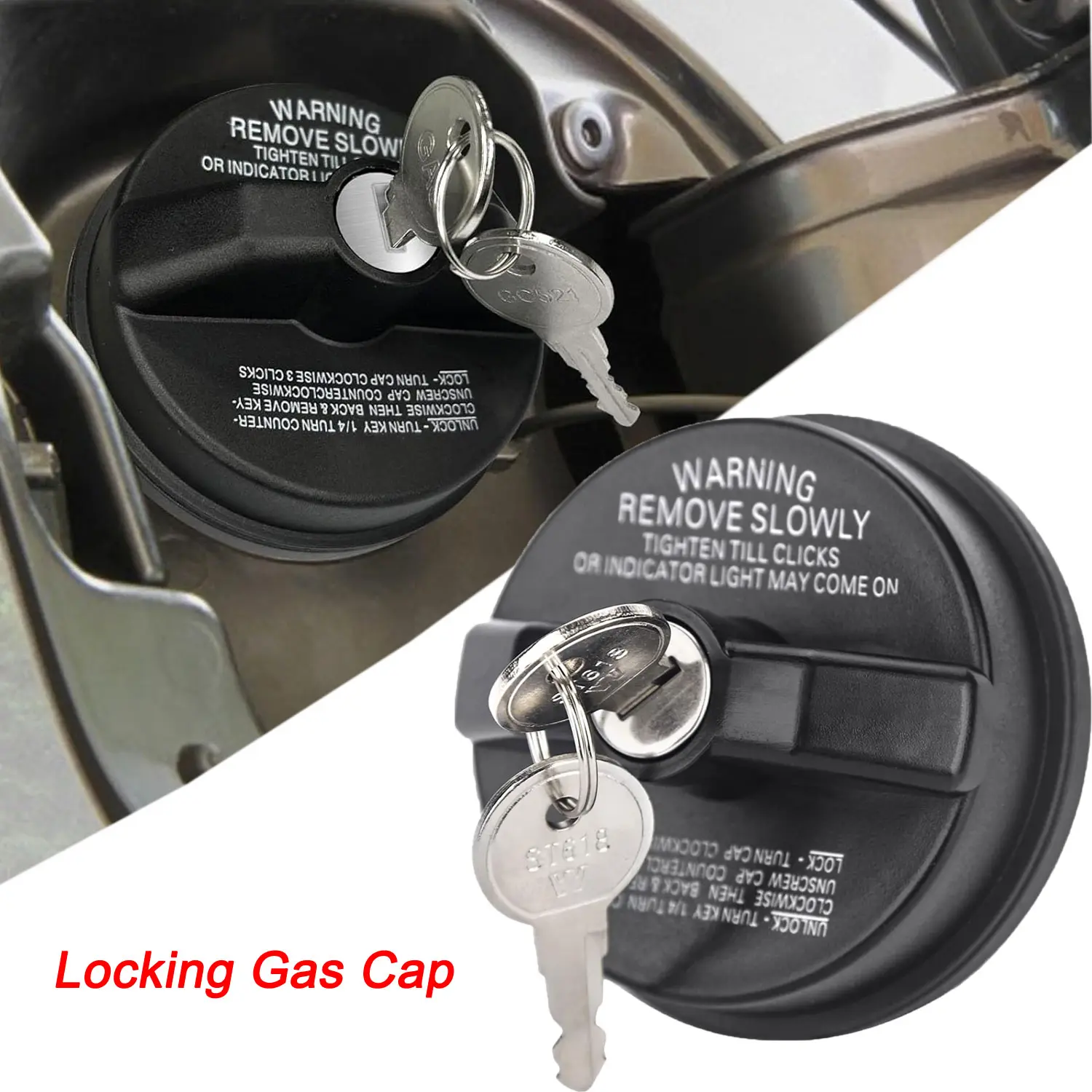 Locking Gas Cap with Key, Automotive Fuel Tank Cap Replacement for Toyota 4Runner Tacoma Tundra, Honda CRV, Acura, Infiniti, Nissan, Buick, Cadillac, GMC, Chevy, Part Numbers 77300-47020 10504