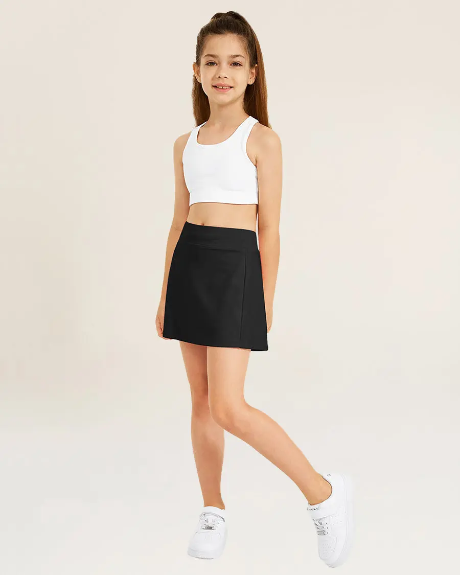 Girls' High Waisted A-Line Skort with Built-in Shorts, 2 Pockets, Breathable Athletic Training Apparel for Court Play, Activewear Clothing, Sportswear Clothing, Two Pockets
