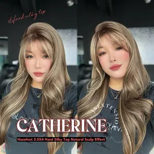 JBEXTENSION 25 Inches Scalpiana 3.5X4 Hard Silky Top Natural Scalp Effect Wig With Bangs CATHERINE