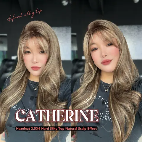 JBEXTENSION 25 Inches Scalpiana 3.5X4 Hard Silky Top Natural Scalp Effect Wig With Bangs CATHERINE