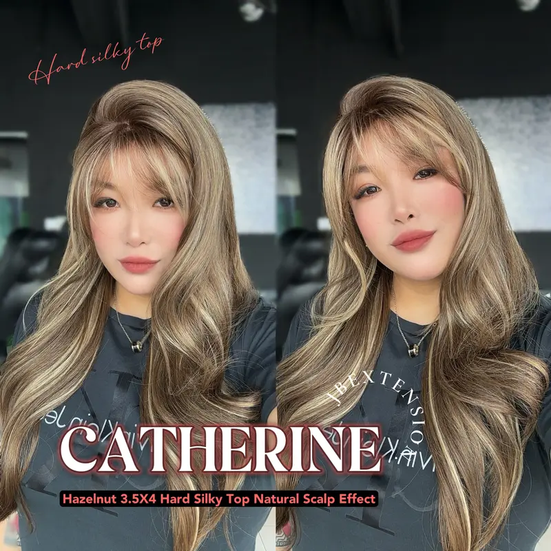 JBEXTENSION 25 Inches Scalpiana 3.5X4 Hard Silky Top Natural Scalp Effect Wig With Bangs CATHERINE