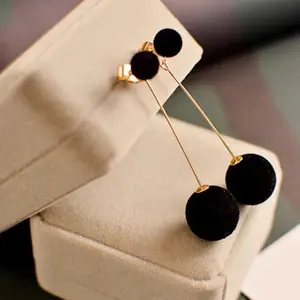Casualfall and winter velvet ball long pendant fashionelegant earrings earrings new arrival black hair ball earrings