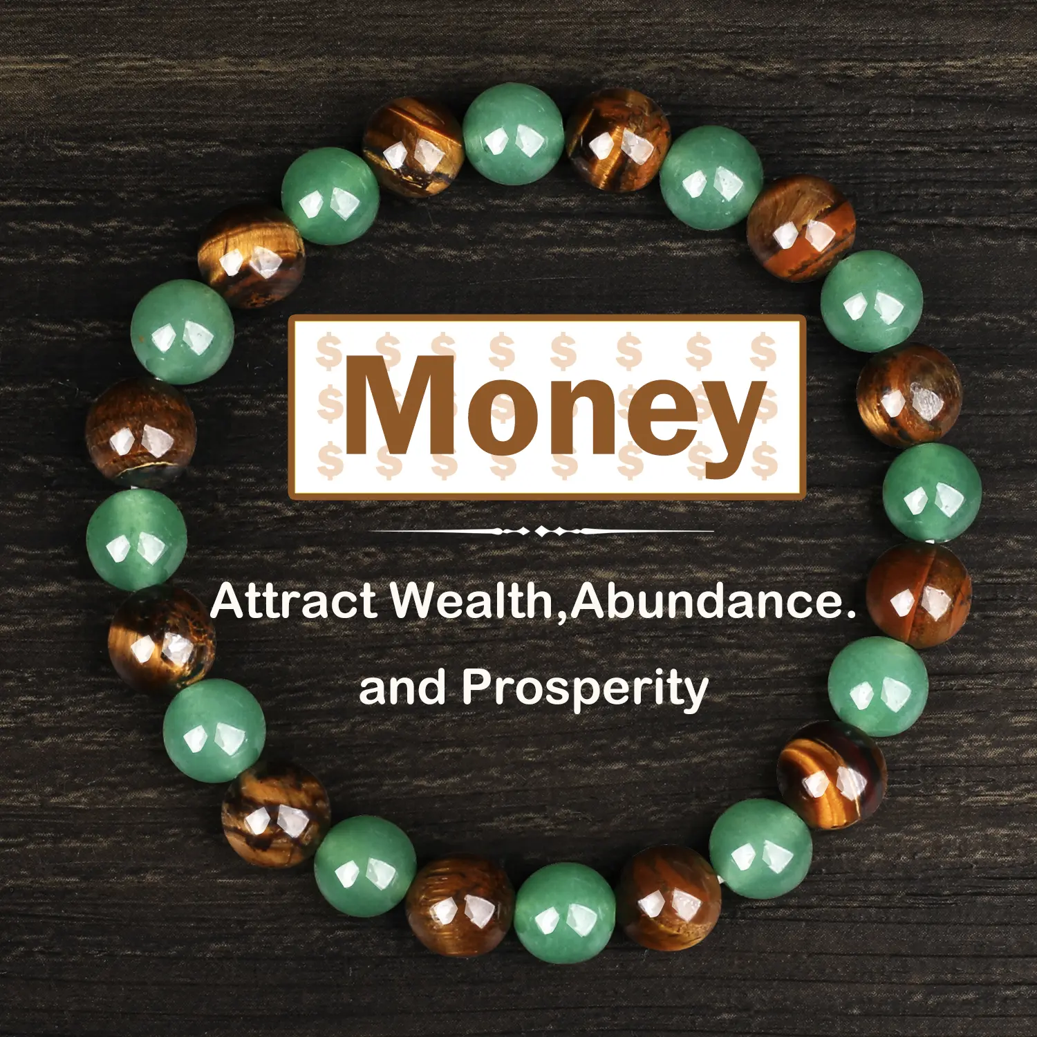Crystal Energy Bracelet with Natural Green Aventurine & Tiger Eye, Adjustable Stretch Beaded Band for Wealth, Prosperity & Good Luck, Crystal Bracelets, Lucky Bracelet