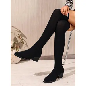 Women's Over-The-Knee Wedge Boots, Sexy Pointed Toe Design, Comfortable Rubber Sole, Perfect for Fall & Winter Daily Wear, Pointed Toes Boots