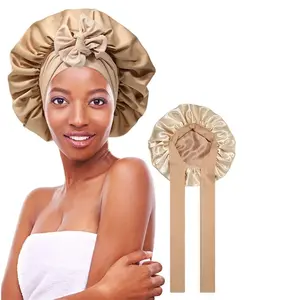 Women's Adjustable Smooth Solid Double-Layer Reversible Satin Bonnet Hats - Elastic Haircare Night Cap with Tie Band, Sleep Bonnet Headbands for Curly Hair, Daily Use, Reversible Bonnet Hats