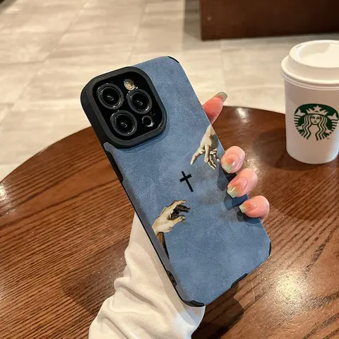 Jesus Hand & Cross TPU-Leather Cellphone Casing - Velvet-Touch, Skin-Friendly Delicate Texture Mobile Phone Accessory for iPhone 17,16,15,14,14 Plus,13,12,11 Pro Max Plus,X,XS Max Protection