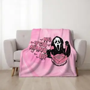 Soft Funny Throw Blanket No You Hang Up Pink Horror Ghost Fleece Cozy Lightweight Thick Fuzzy Plush Blankets Throws- Halloween Valentine's Day Gifts for Bedroom Bed Sofa
