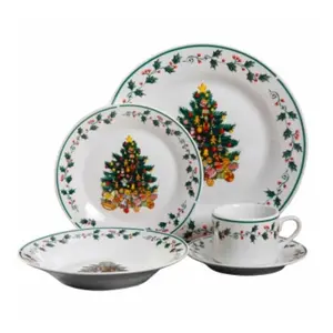 Gibson Home 108171.2 Tree Trimming 20 Pc Dinnerware Set Christmas Theme