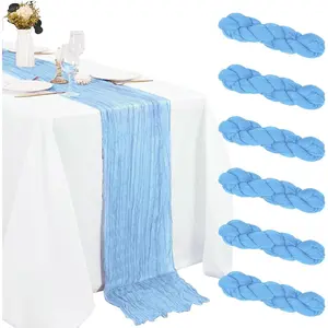 6 Pack Cheesecloth Table Runner 20 x 120 Inch  Blue Boho Gauze Cheese Cloth Table Runners 10 FT Long Rustic Sheer Table Decorations for Wedding Party  Bridal Shower Birthday Holiday
