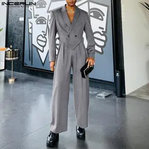 INCERUN Mens Long Sleeve Irregular Hem Blazer Suits Jackets + Trousers Two Piece Sets