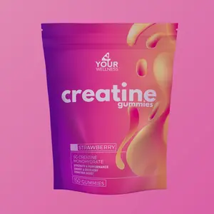 4 YOUR WELLNESS Chewable Creatine Gummies - Strawberry-Flavored, Edible, Gluten-Free, All-Natural Fitness Supplement with Dietary Support