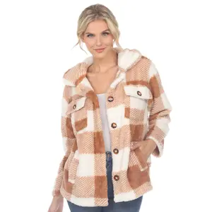 White Mark Women's Plaid Shacket Jacket with Front Pockets Extended Sizes  Womenswear