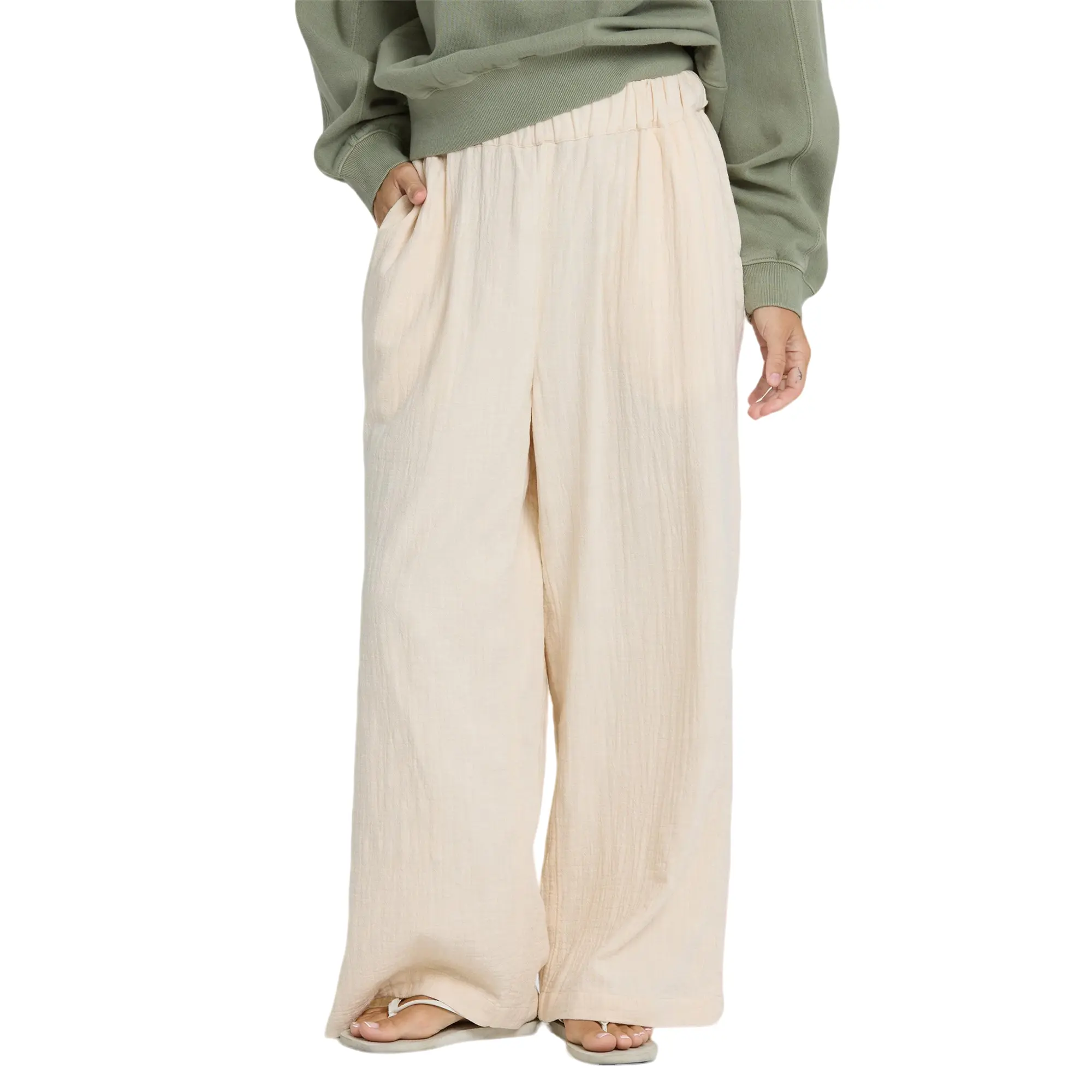 BILLABONG Women's Follow Me Pants, Loose Straight Leg Elastic Waist Pants with Pockets, Beach Lounge Casual Everyday Essentials