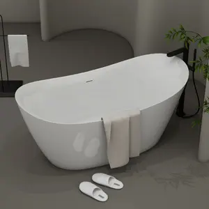 Free Standing Tub 55" x 28" Deep Soaking Bath Tub Acrylic Freestanding Bathtub A19 Soaker Tub