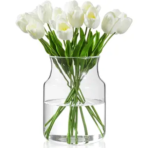 8 Inch Large Clear Glass Flower Vase, Wide Mouth Glass Vase for Plants, Suitable for Home Wedding Living Room Dining Table Decor