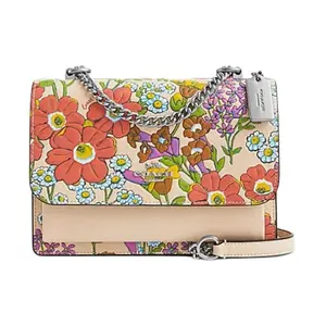 COACH Klare 21 Floral Print Chain Strap Crossbody Bag for Women, Small Size, Ivory White Leather