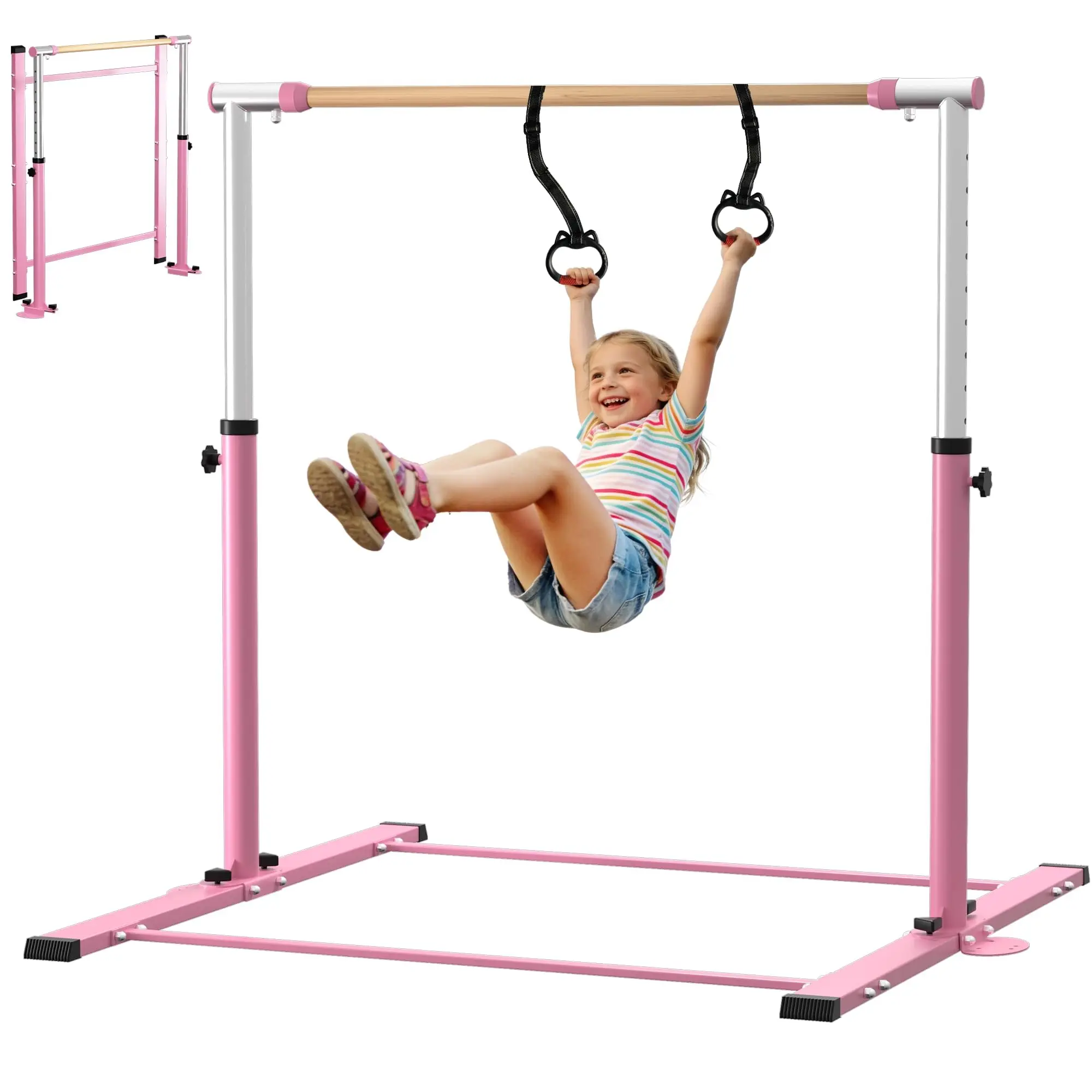 Gymnastic Kip Bar,Horizontal Bar for Kids Girls Junior,3' to 5' Adjustable Height,Home Gym Equipment,Ideal for Indoor and Home Training,300lbs Weight Capacity