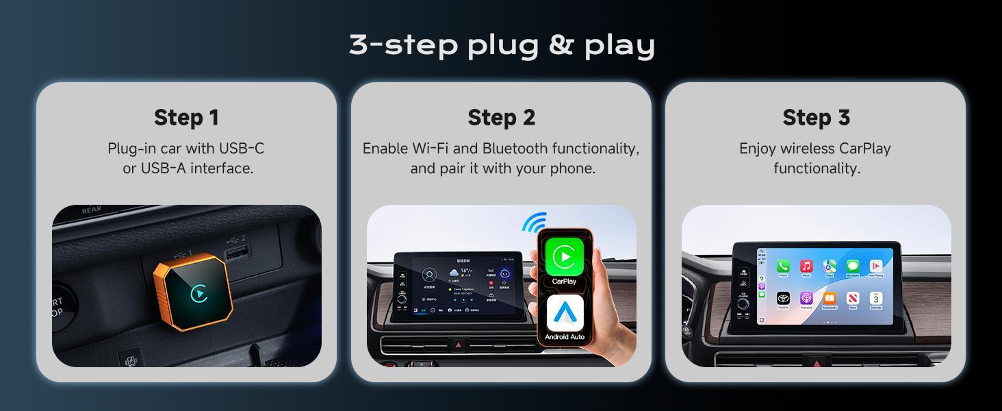 2026 Wireless CarPlay Adapter for iPhone ＆ Android Auto Mini Wired to Wireless Apple Car Play Adapter Plug & Play Compatible for iPhone iOS 10+ Android 11+ with After 2016 Cars