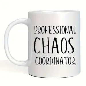 1pc "Professional Chaos Coordinator" Ceramic Coffee Mug, 11oz/15oz - Black & White, Ideal for Cocoa, Tea, Milk |   Perfect Gift for Home or Office Use, Coffee Bar Accessories