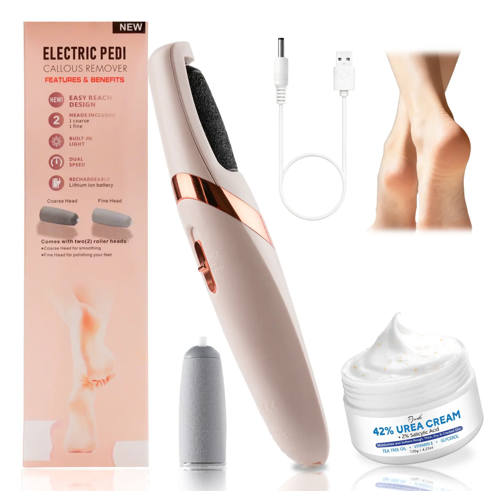 Electric Pedi Callus Remover Portable Rechargeable Cordless Foot File Pedicure Tool for Dead Hard Cracked Dry Skin Manicure Nail Care