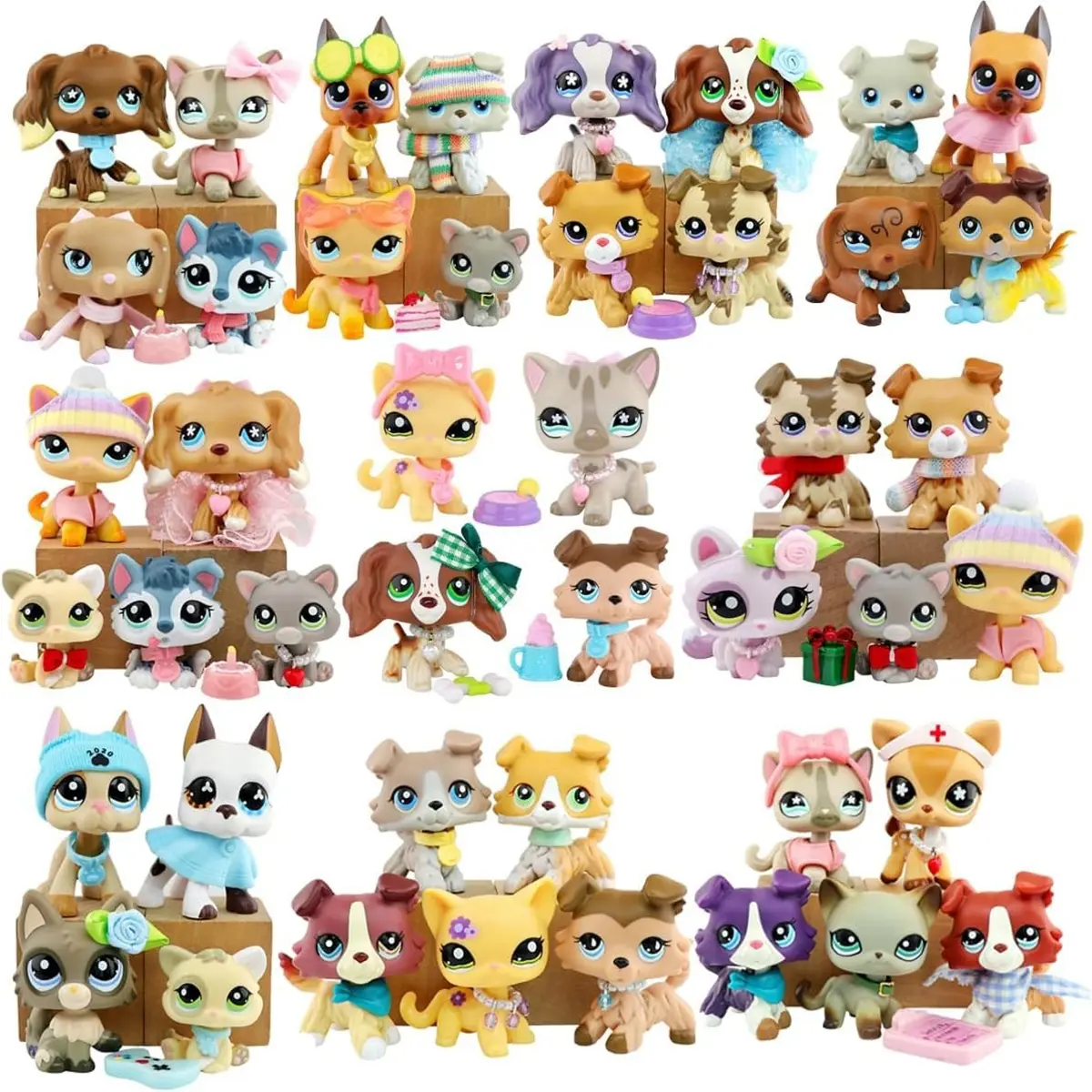 5 pcs Random Pets and 7 pcs Random Accessories miniature cat and dog figures Combo Figurine Set Cute Animal Design Cute Figures Pets and Accessories Setlittlepeta Best Birthday Halloween Christmas Gift for lps Fan